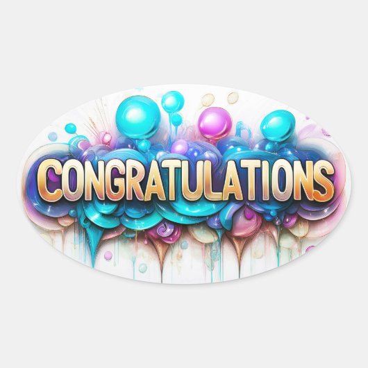 Gefeliciteerd! Kleurig ontwerp Ovale Sticker (Voorkant)