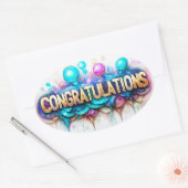 Gefeliciteerd! Kleurig ontwerp Ovale Sticker (Envelop)