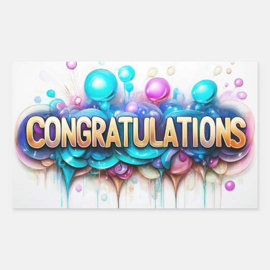 Gefeliciteerd! Kleurig ontwerp Rechthoekige Sticker (Voorkant)