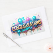 Gefeliciteerd! Kleurig ontwerp Rechthoekige Sticker (Envelop)