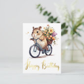 Gefeliciteerd Knuffel Hamster Bloemen Persoonlijk  Briefkaart (Staand voorkant)