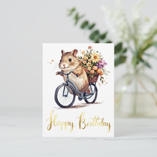 Gefeliciteerd Knuffel Hamster Bloemen Persoonlijk  Briefkaart (Staand voorkant)
