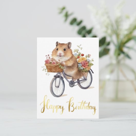Gefeliciteerd Knuffel Hamster Bloemen Persoonlijk Briefkaart (Staand voorkant)
