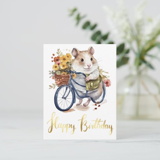 Gefeliciteerd Knuffel Hamster Bloemen Persoonlijk Briefkaart (Staand voorkant)
