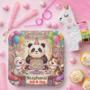 Gefeliciteerd Konijn Panda Kat Moppige Dieren Papieren Bordje