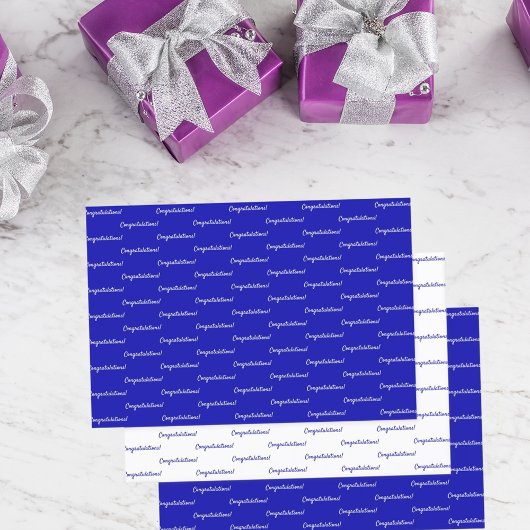 Gefeliciteerd koninklijk blauw wit inpakpapier vel