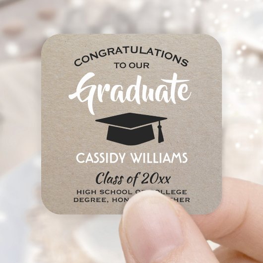 Gefeliciteerd Kraft en Black White Graduation Vierkante Sticker