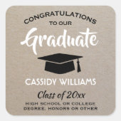 Gefeliciteerd Kraft en Black White Graduation Vierkante Sticker (Voorkant)