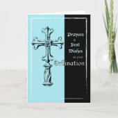 Gefeliciteerd, kruis op blauw en zwart kaart (Voorkant)