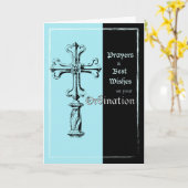 Gefeliciteerd, kruis op blauw en zwart kaart (Gele Bloem)