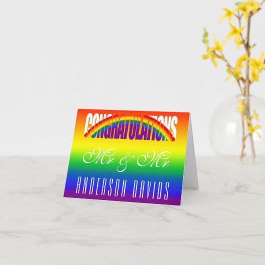 Gefeliciteerd LGBT Rainbow Flag Gay Paar Kaart (Gele Bloem)