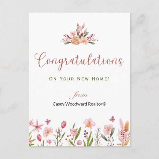 Gefeliciteerd Makelaar Persoonlijke Bloemen Briefkaart (Voorkant)