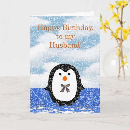 Gefeliciteerd man met pinguïn kaart (Gele Bloem)