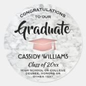 Gefeliciteerd, Marmer & Roze Rose Gold Afstuderen Ronde Sticker (Voorkant)