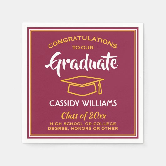Gefeliciteerd Maroon Gold Red Yellow Afstuderen Servet (Voorkant)