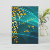 Gefeliciteerd Mazal Tov Gold Leaves met Blauwgroen Bedankkaart (Staand voorkant)
