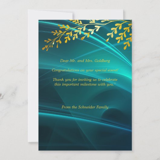Gefeliciteerd Mazal Tov Gold Leaves met Blauwgroen Bedankkaart (Achterkant)
