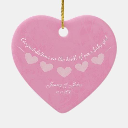 Gefeliciteerd meisje met roze hartslag keramisch ornament (Achterkant)