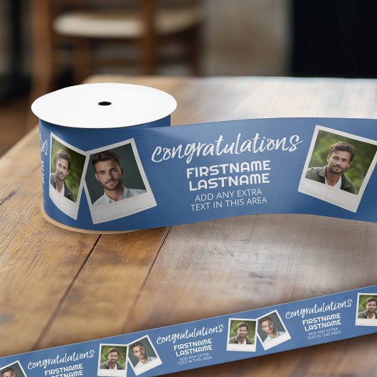 Gefeliciteerd met 2 fotocollage - Kan kleur bewerk Satijnen Lint