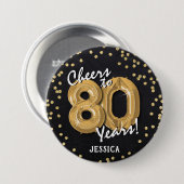 Gefeliciteerd met 80 jaar ronde button 7,6 cm (Voorkant /achterkant)