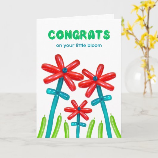 Gefeliciteerd met Adoption Balloon Flowers Kaart (Gele Bloem)