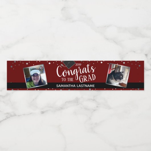 Gefeliciteerd met Afstudeerder Elegant Silver Phot Waterfles Etiket (Enkel label)