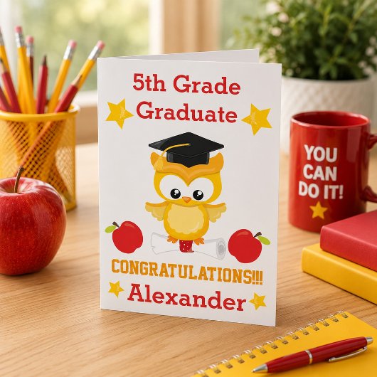 Gefeliciteerd met afstuderen 5e klas in rood en go kaart