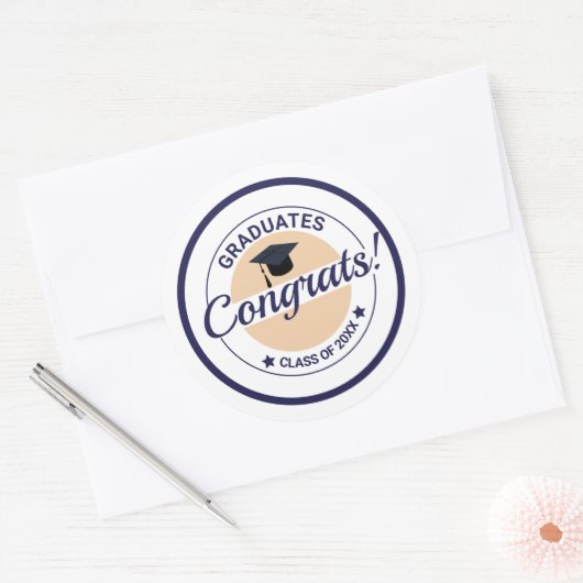 Gefeliciteerd met afstuderen aanpasbaar elegant ronde sticker (Envelop)