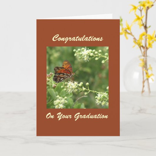 Gefeliciteerd met Afstuderen Butterfly Greeting Kaart (Gele Bloem)