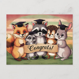 Gefeliciteerd met afstuderen cute dieren vintage briefkaart