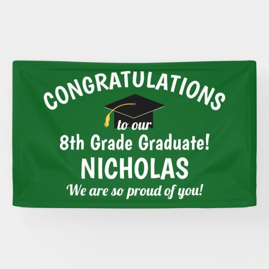 Gefeliciteerd met Afstuderen Groen in de 8e graad Spandoek (Horizontaal)