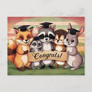 Gefeliciteerd met afstuderen met cute dieren vinta briefkaart