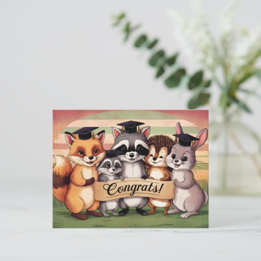 Gefeliciteerd met afstuderen schattige dieren  briefkaart (Staand voorkant)
