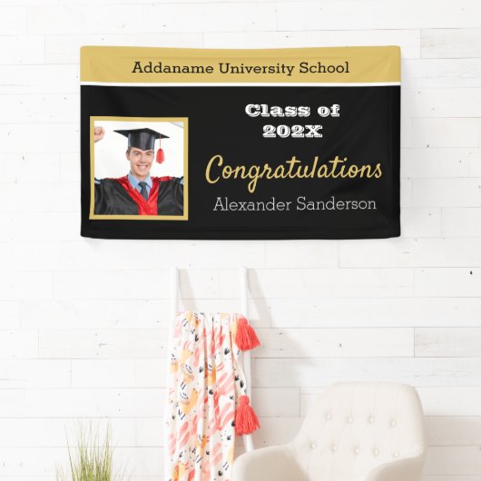 Gefeliciteerd met Afstuderen van Modern Black Gold Spandoek (Insitu)