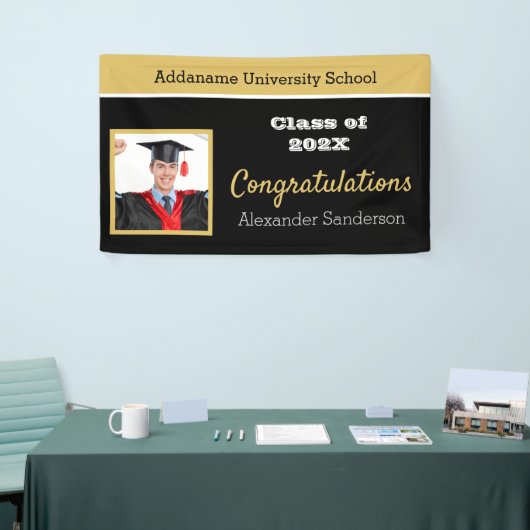 Gefeliciteerd met Afstuderen van Modern Black Gold Spandoek (Beurs)