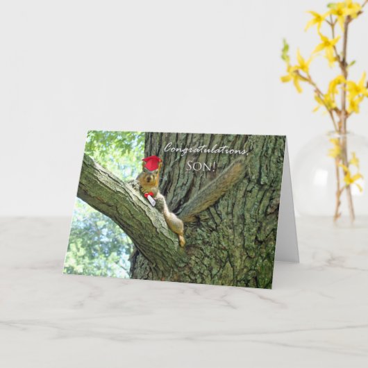 Gefeliciteerd met Afstuderen voor Son, Squirrel Kaart (Gele Bloem)