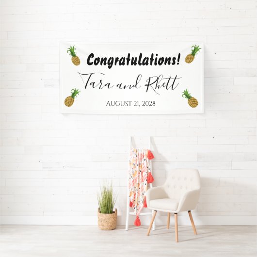 Gefeliciteerd met ananas Wedding Reception Banner (Insitu)