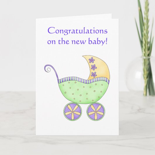 Gefeliciteerd met Baby Buggy Carriage Green Yellow Kaart (Voorkant)