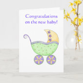 Gefeliciteerd met Baby Buggy Carriage Green Yellow Kaart (Gele Bloem)