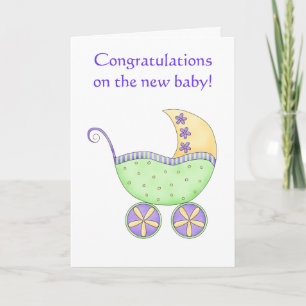 Gefeliciteerd met Baby Buggy Carriage Green Yellow Kaart