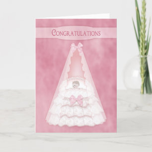 Gefeliciteerd met Baby Girl - Baby in Bassinet Kaart