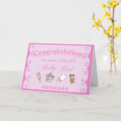 Gefeliciteerd met Baby Girl/Pink Kaart (Gele Bloem)