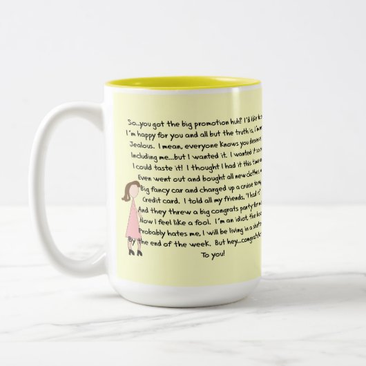 Gefeliciteerd met banenbevorderingscadeaus (Vrouw) Tweekleurige Koffiemok (Links)