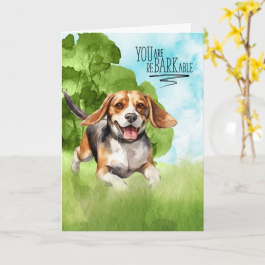 Gefeliciteerd met BARKable Beagle Dog Kaart (Gele Bloem)