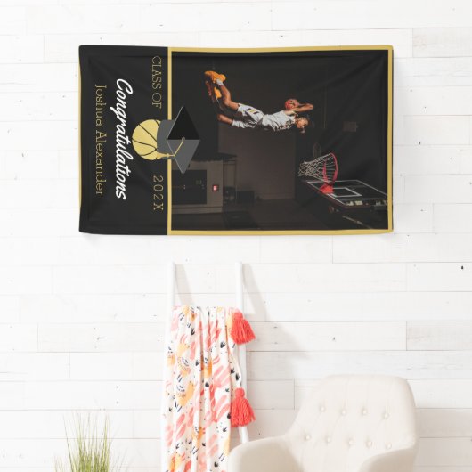 Gefeliciteerd met Basketball-speler op foto afstud Spandoek (Insitu)