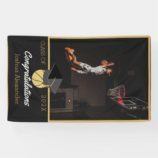 Gefeliciteerd met Basketball-speler op foto afstud Spandoek (Horizontaal)