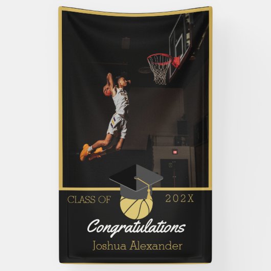 Gefeliciteerd met Basketball-speler op foto afstud Spandoek (Verticaal)