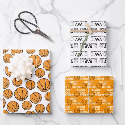 Gefeliciteerd met Basketball Wrapping Paper Sheets (Voorkant)
