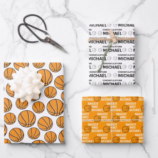 Gefeliciteerd met Basketball Wrapping Paper Sheets (Voorkant)