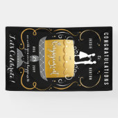Gefeliciteerd met Black & Gold Engagement Party Spandoek (Horizontaal)